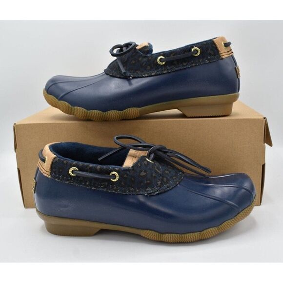 Sperry Womens Size 7 Saltwater 1 Eye Cheetah Navy Slip on Duck Boots Shoes - Picture 3 of 12